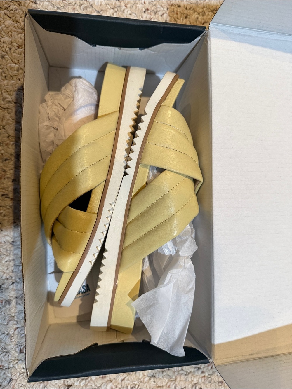 Eileen Fisher Pale Yellow Crisscross Platform Sandals